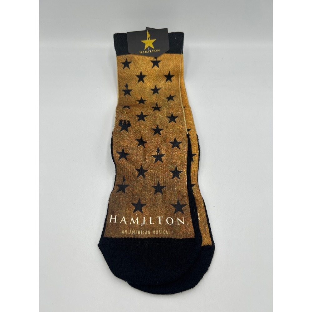 Hamilton An American Musical Broadway Crew Socks Gold Black Star Pattern‎ Unisex
